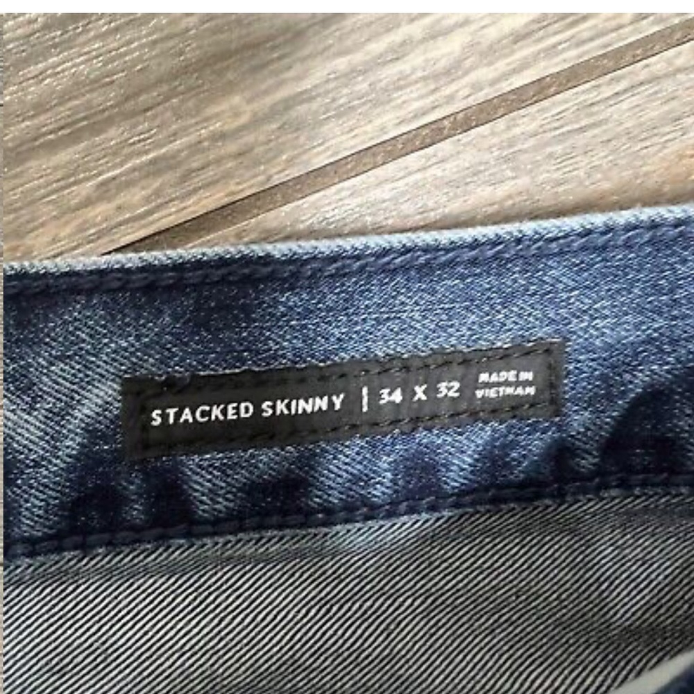 Pac Sun Vertical Stretch Jeans 34X33 Stacked Skinny White Side Paint Stripe - Picture 3 of 10